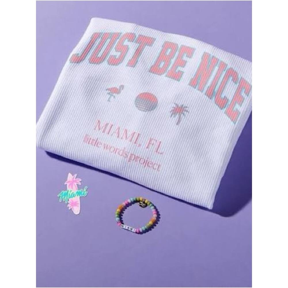 LITTLE WORDS PROJECT Lavender “Just Be Nice” Miami Sweatshirt